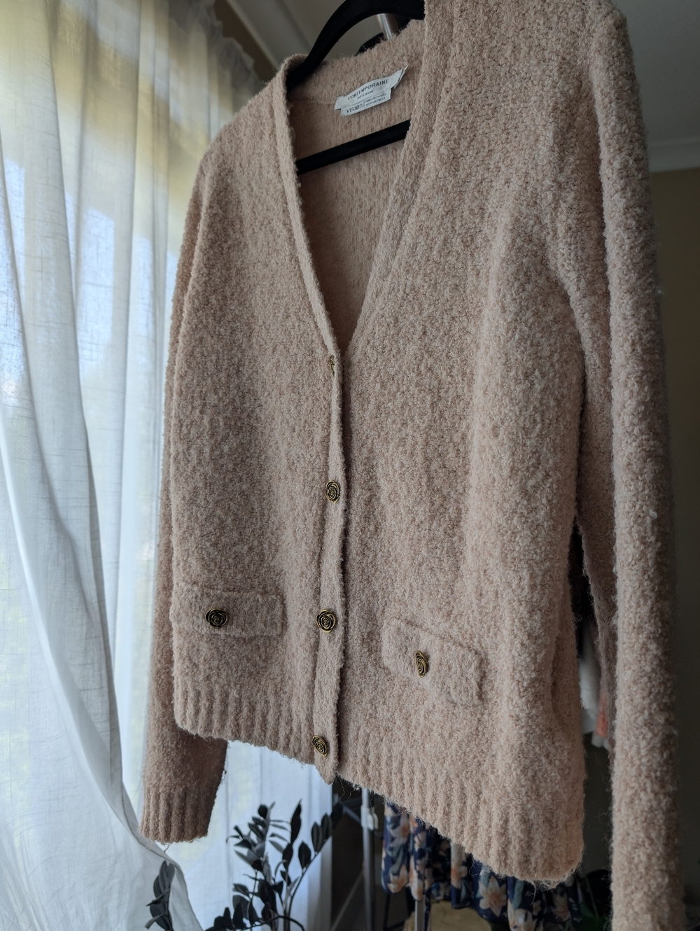 Simons Rose-buttons bouclé cardigan MEDIUM | Sand
